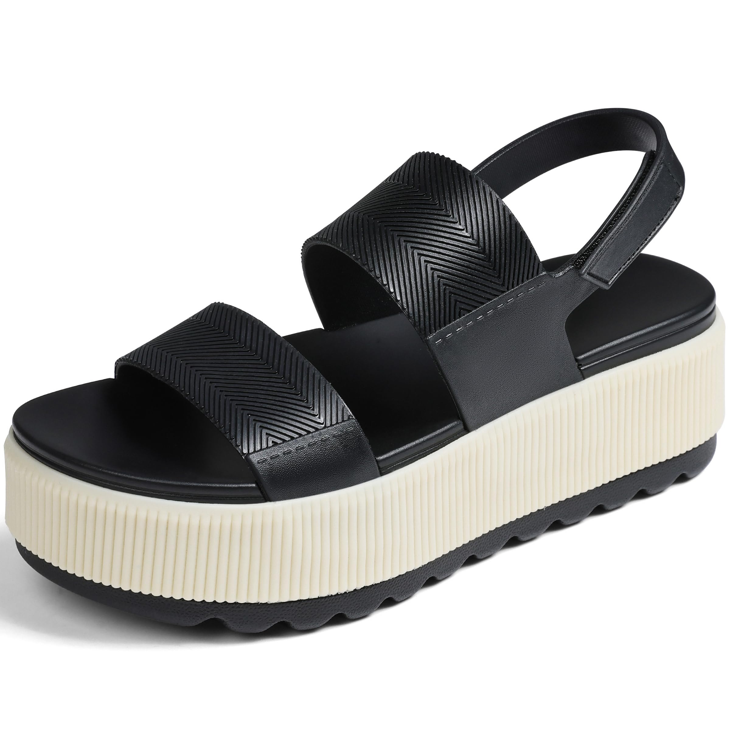 Photo 1 of Lovee Cosee Black Platform Sandals for Women 2025 Flatform Water Sandals Chunky Wedge Lug Sole Lightweight Comfortable Summer Outfit Walking Beach Vacation Essentials Trendy Shoe Resort Wears Size 6