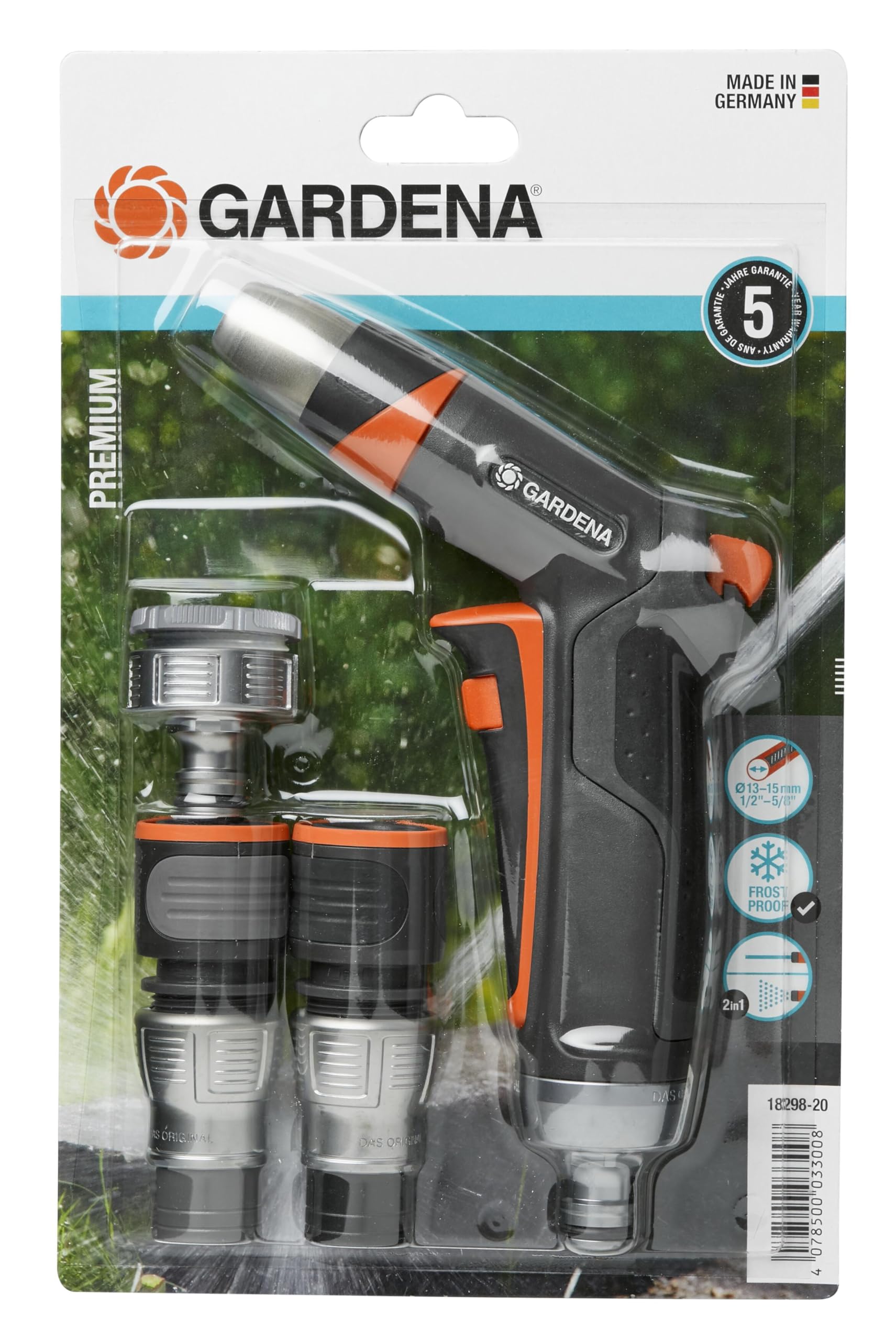 Gardena Premium Basic Equipment: Connection set with cleaning syringe, with connecting parts for 13 mm (1/2 inch) - and 15 mm (5/8 inch) - hoses (18298-20)