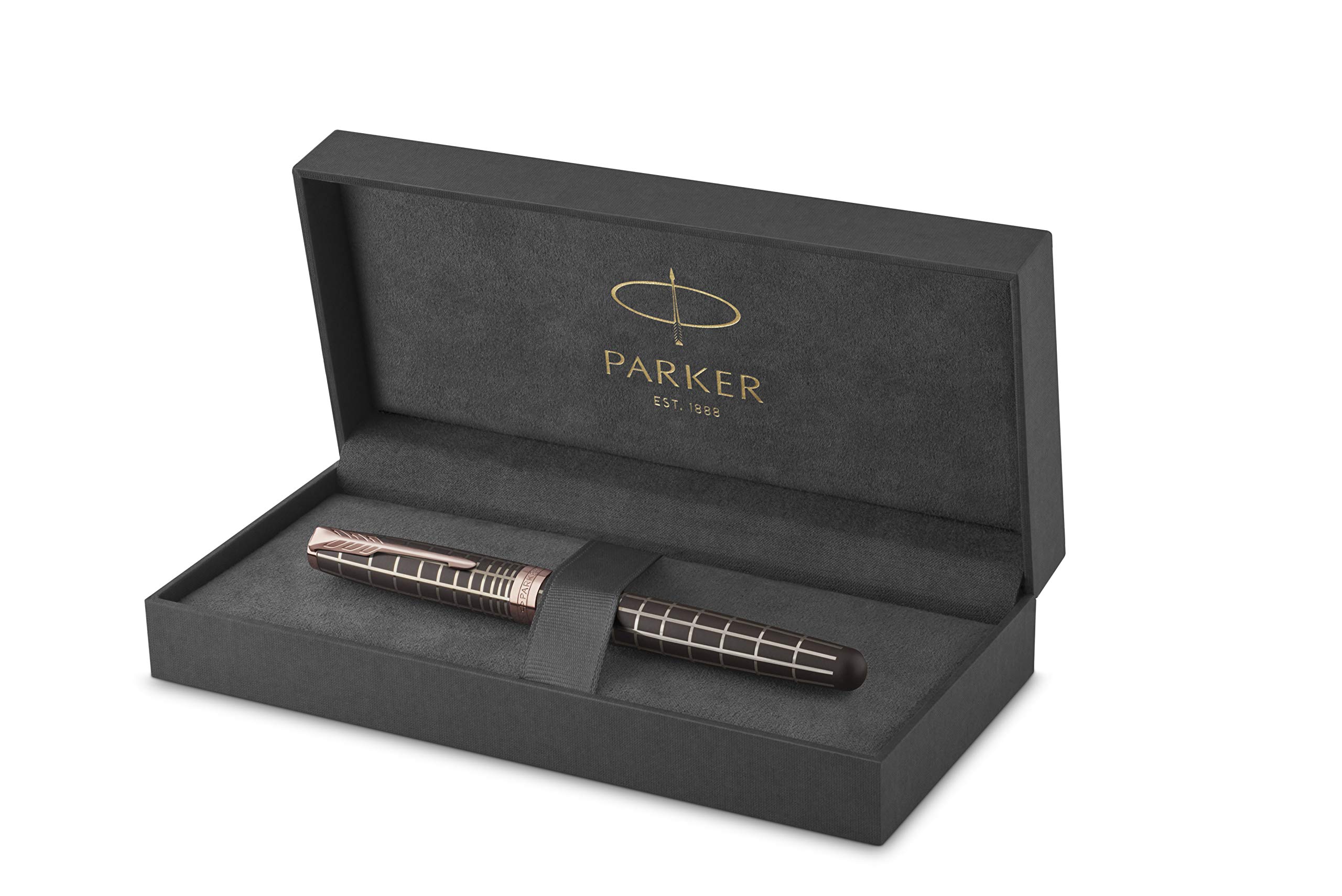 PARKER Sonnet Fountain Pen, Prestige Brown Rubber with Rose Gold Trim, Solid 18k Gold Medium Nib