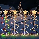 HEISOK Spiral Christmas Tree Outdoor - 4 Pack Spiral Christmas Tree Pathway Lights Waterproof - Multicolor Spiral Lighted Xmas Trees Lights for Outside Garden Yard Porch, Christmas Decorations