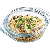 Glass Casserole Dish, Clear Glass Round Casserole Dish with Lid and Handles, 1 Quart Covered Bowl for Cooking, Baking, Serving, Microwave, Dishwasher, and Oven Safe Cookware