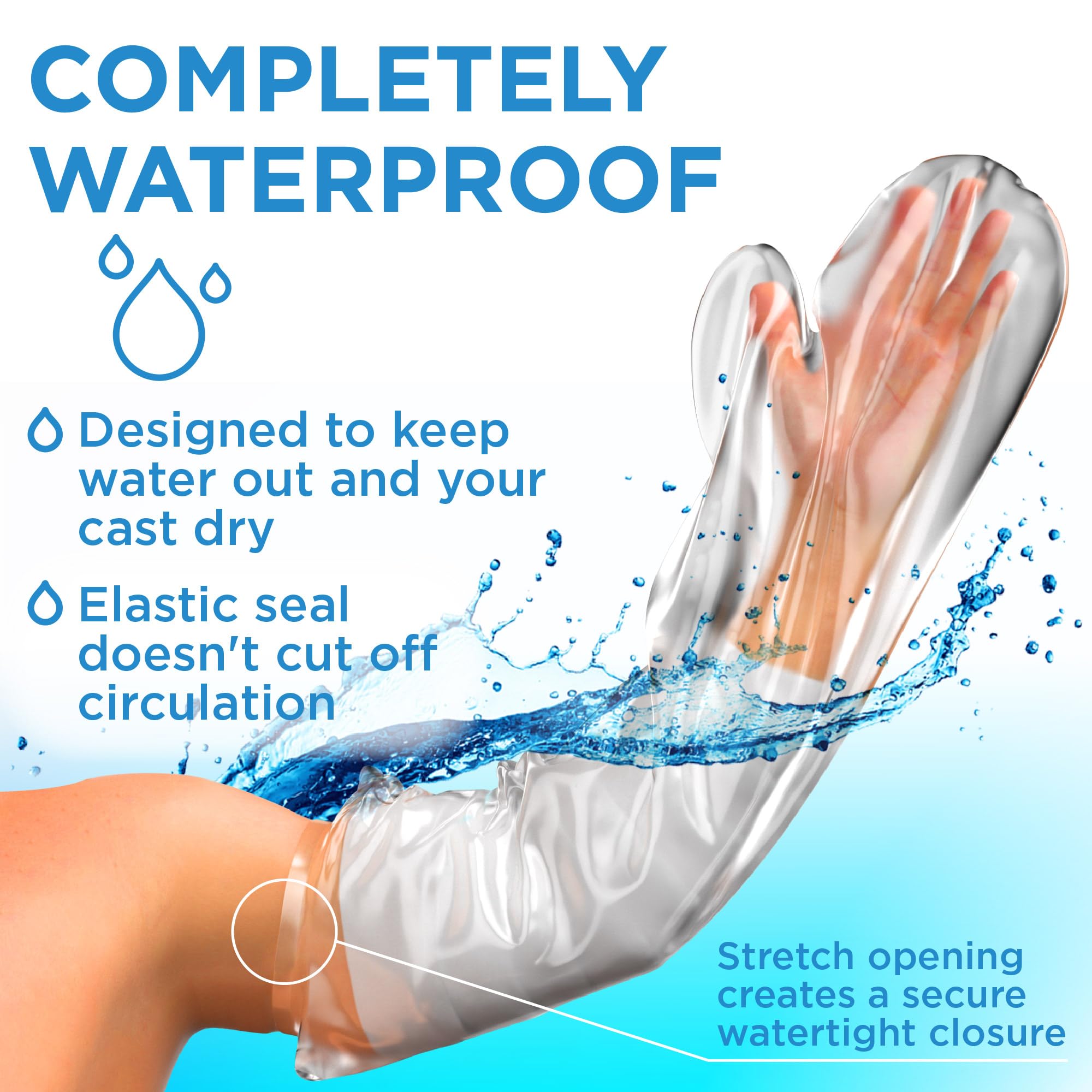 100% Waterproof Cast Covers for Shower Arm Adult - Tight Seal - 2pk Reusable Cast Protectors - Full Arm Bag Sleeves - Strong and Durable