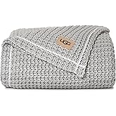UGG Luna Knit Blanket Throw Cotton Chunky Soft Throw for Couch or Bed Cozy Warm Waffle Giftable Lightweight Blanket for Living Room Bedroom or Dorm Machine Washable, 50-inch x 70-inch, Stone Grey