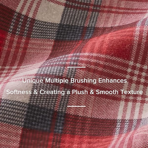 WOOLRICH COTTON SHEET SET COTTAGE CHARMS PRINT, 100% COTTON FLANNEL SHEETS WARM & FUZZY BEDDING SET KING SIZE SHEETS, FITTED POCKET FITS UP TO 14″ MATTRESS, KING RED PLAID, 4 PIECE