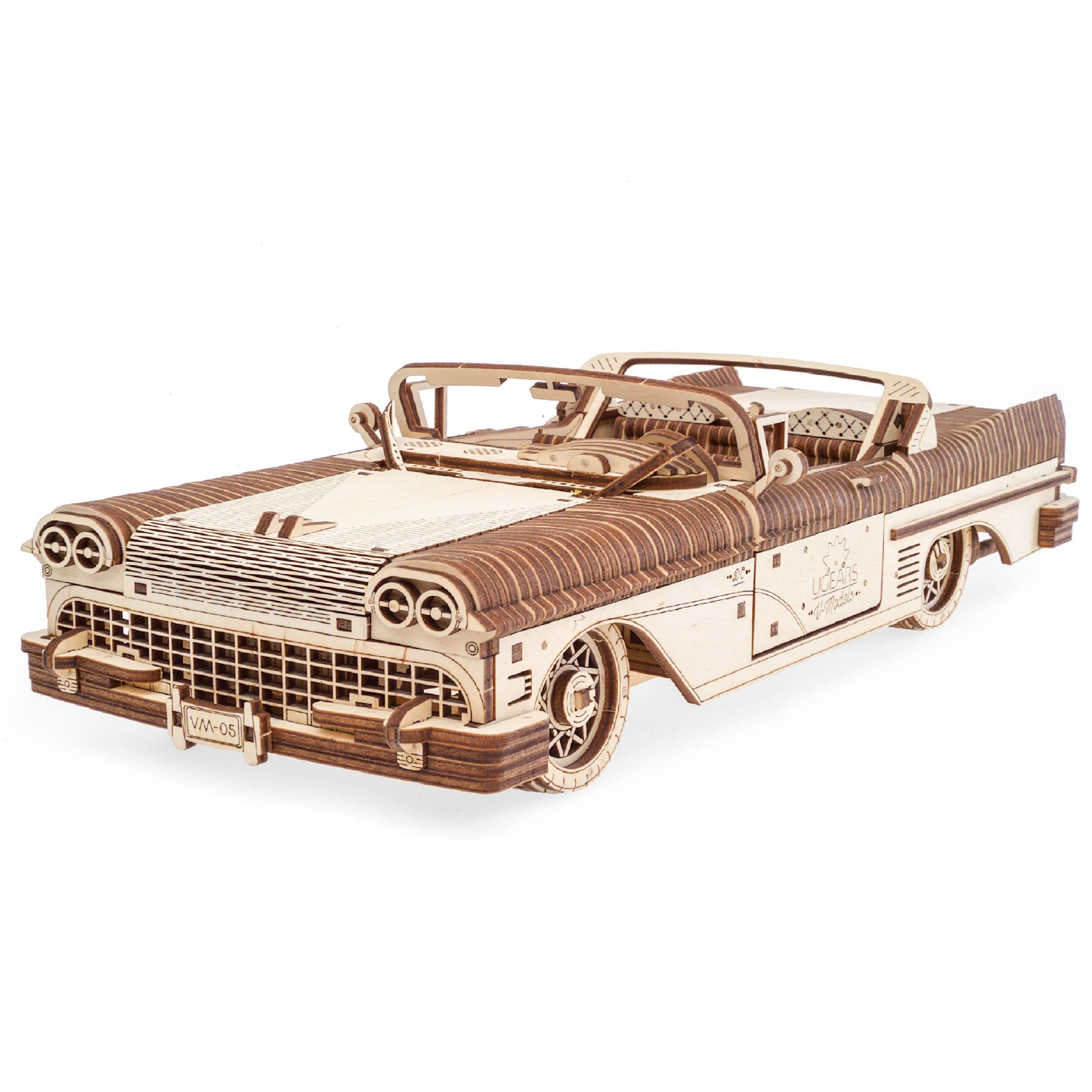 UGEARS Dream Cabriolet VM-05 3D Puzzle - 1950s Convertible Wooden Model Kits for Adults to Build - Self-Propelled Vintage Model Car Kit with Working V8 Engine - 3D Wooden Puzzles for Adults - 739 Pcs