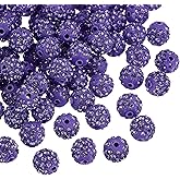 uxcell 100Pcs 10mm Rhinestone Clay Beads, Polymer Clay Crystal Bead Round Disco Shiny Ball Beads Bulk for DIY Bracelet Necklace Jewelry Making (Lotus Purple)