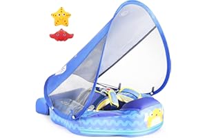 VQ-ANT Mambobaby Float with Canopy Size Improved Non Inflatable Infant Baby Pool Float Smart Mambo Float Swim Trainer Add Tail Swim Float Mambo Float Solid Air Free Water Waist Swimming Ring