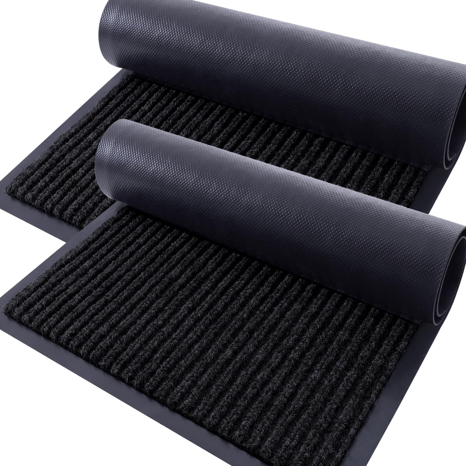 OLANLY Front Door Mat Indoor Outdoor Entrance, 2-Pack 59 x 23 Inch, Waterproof Heavy Duty Doormat, Fade Resistant, Low Profile, Easy Clean Patio Porch Welcome Floor Mats for Entry, Black Image
