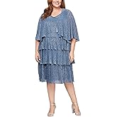 S.L. Fashions Women's Sleeveless Mother of The Bride Tiered Dress with Short Removable Jacket and Beaded Neckline (Plus Size)