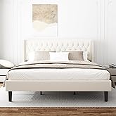HAOARA King Size Bed Frame, Upholstered Platform Bed with Wingback Headboard, Velvet Button Tufted, Easy Assembly, No Box Spring Needed, Beige