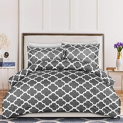 Utopia Bedding 3-Piece Duvet Cover Set – Queen, Quatrefoil Grey