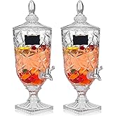 Zhehao 2 Pcs Drink Dispensers for Parties 1.3 Gallon Glass Beverage Dispenser Clear Vintage Crystal Iced Beverage Dispenser with Spigot and 2 Wooden Chalkboard Wide Mouth Beverage Server for Bar Home