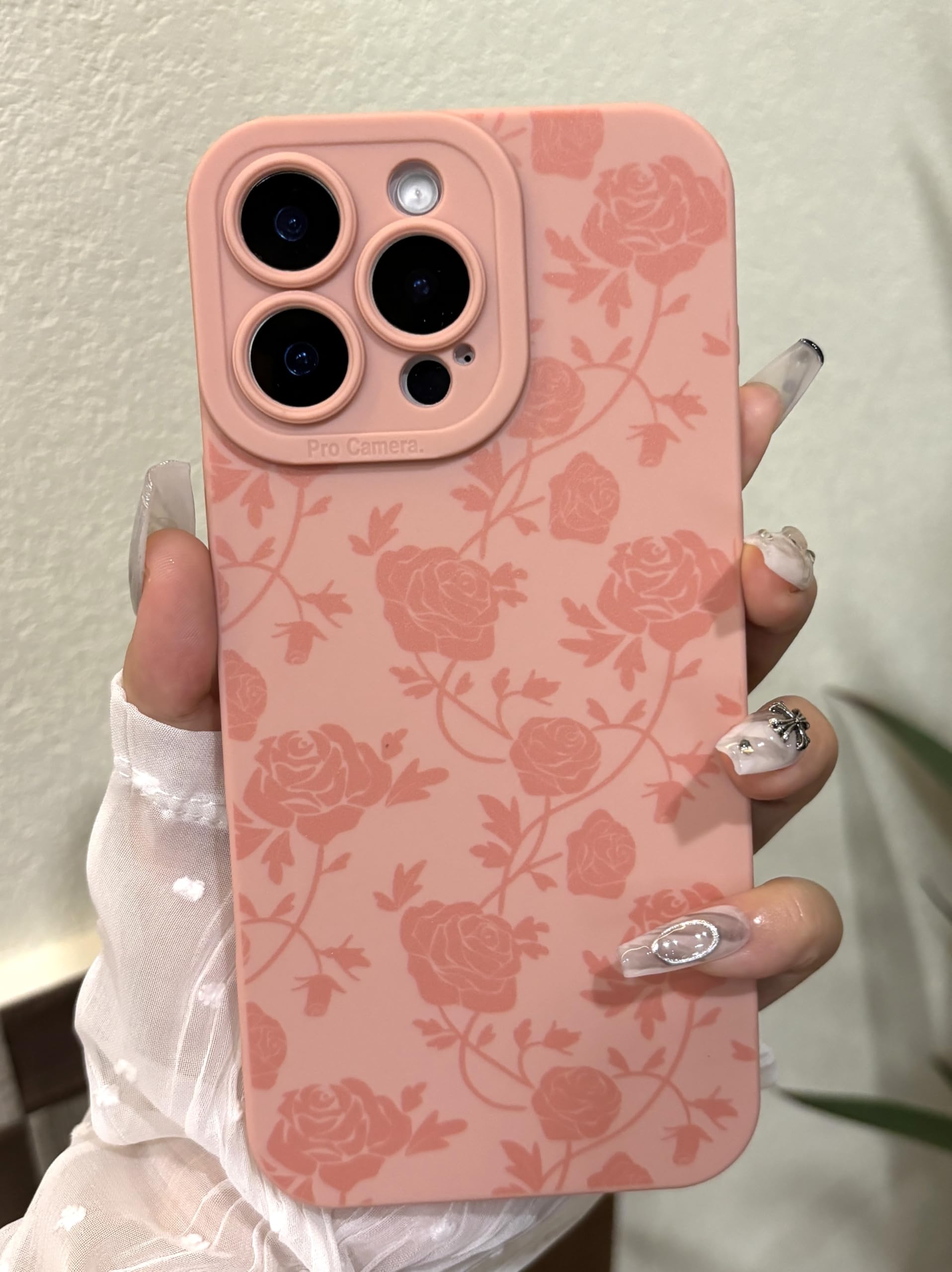 Jusnfu for iPhone 15 Case 6.1 Inch 2023, Aesthetic Rose Floral Print Phone Case for Women Girls Men, Silicone Protective Phone Cover for iPhone 15, Croal Pink Rose