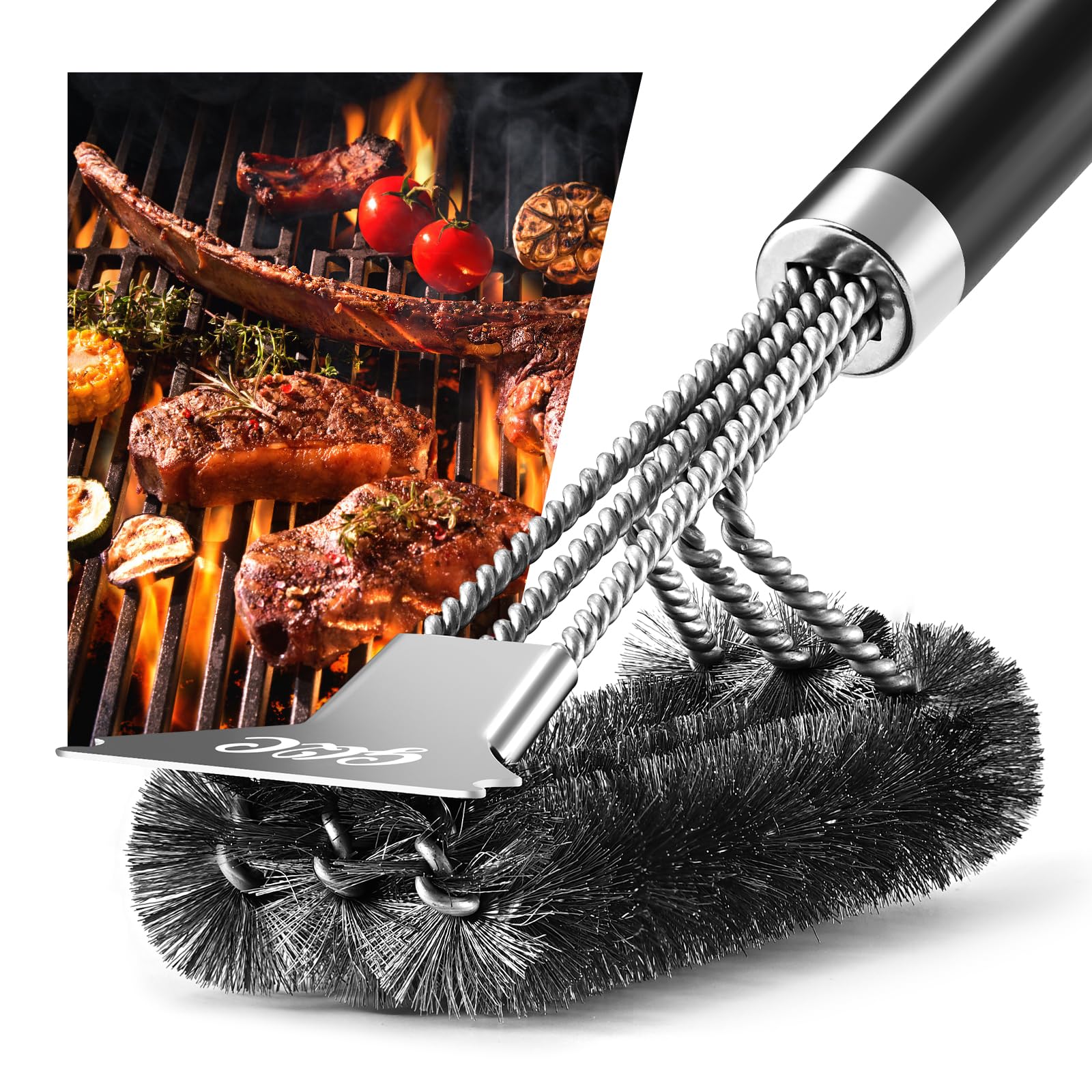 GQC BBQ Grill Cleaning Brush&Scraper – Barbecue Wire Brush for Grill– 18.3'' Stainless Grill Grate Cleaner - Safe Grill Accessories&Tools for Charcoal/Electrical/Infrared, Easier and Effective Clean