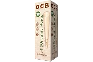 OCB Organic Hemp Unbleached Pre-Rolled Rolling Paper Cones 1-1/4 (84mm) Size - 100 Cones