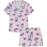 Disney girls 2-piece Loose-fit Button Down Matching Pajama Set, Soft & Cute for Kids