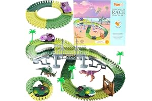 TOYLI Dinosaur Race Track Set 182 Pieces, Dino Track Flexible Dinosaur Road Race Playset with Bridge, Ramps, Dinosaur Track Toy Set is a Great 3 Year Old boy Gift.