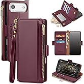 Antsturdy Compatible with iPhone Air Wallet Case Women RFID Blocking PU Leather Phone Case Men Kickstand Flip Cover Wrist Strap Zipper Credit Card Holder Slots for Apple 17 Air 2025,Wine Red