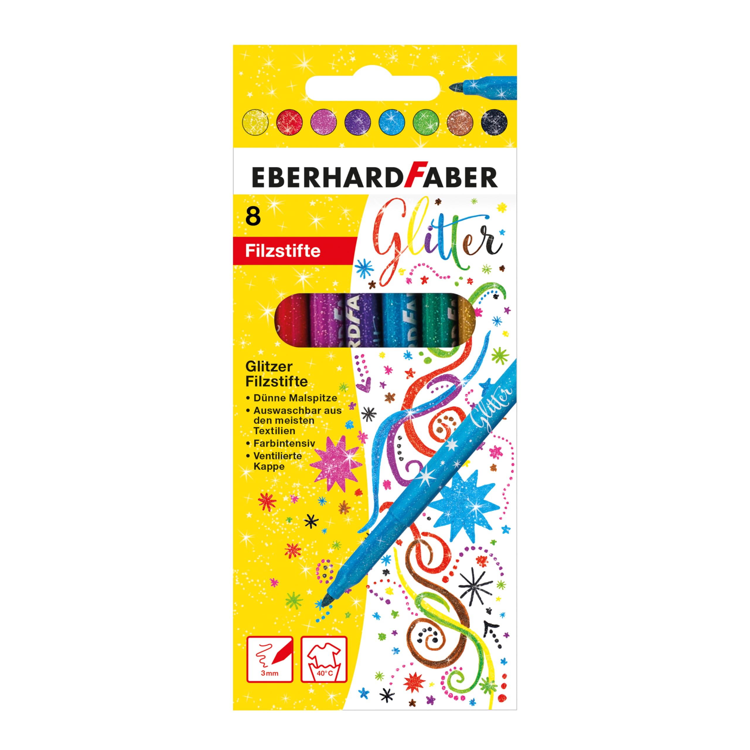 Eberhard Faber Glitter Felt-Tip Pens - Box, Set of 8