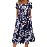 ZEAGOO Womens Casual Dresses for Summer Short Sleeve Flare Midi Dress Loose Flowy Beach Sundress
