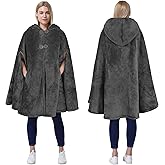 Catalonia Women's Poncho Cape, Oversized Sherpa Fleece Cloak Coat, Snuggly Hooded Wearable Blanket, Gift Idea for Women Mom