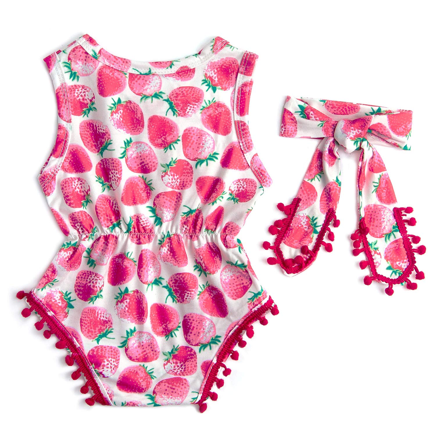 RAISEVERN Fruit Print Säugling Mädchen Outfit sicher Stoff Strampler rosa Kirsche Erdbeere ptinted Overall 6-12 Monate