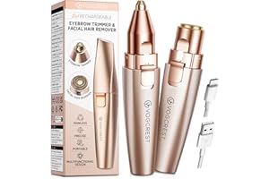 VG VOGCREST Eyebrow & Facial Trimmer: 2 in1 Rechargeable Facial Hair Removal & Eyebrow Shaver - Body Razor with Built-in LED Light (Rose Gold)