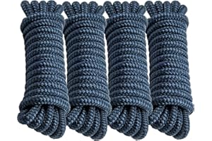 PropelTech 4 Pack 1/2" x 15’ Boat Dock Lines for Boat & Pontoon, Premium Marine- Grade Double Braided Nylon Dock Line, Pre-Spliced with a 12" Eyelet-Navy Blue,Boating Gifts for Men