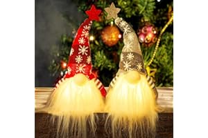 Juegoal 11" Lighted Christmas Gnome Santa, Light Up Elf Holiday Present, Battery Operated Winter Tabletop Christmas Decorations, 2 Set