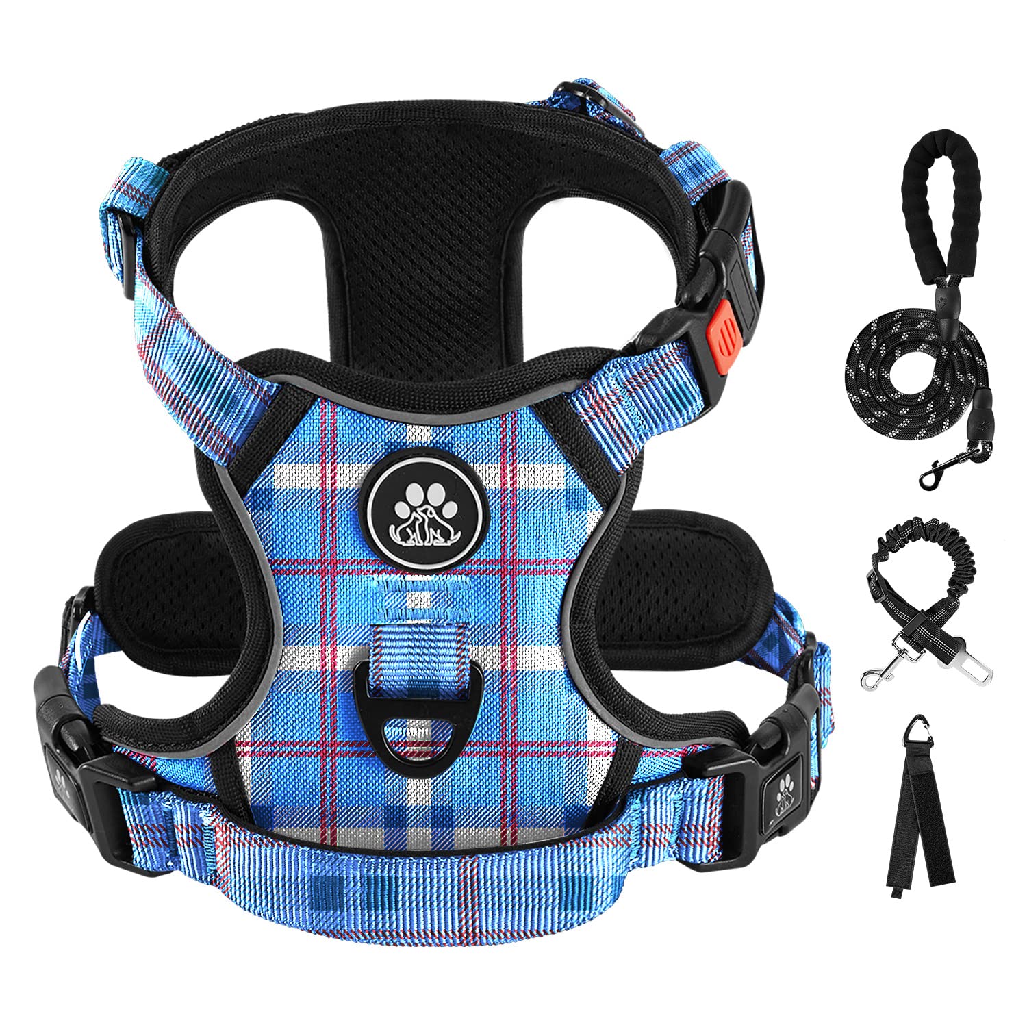 Photo 1 of IVY&LANE No Pull Dog Harness with Leash Set, Reflective No Choke Pet Vest,Adjustable Oxford Dog Vest Harness with Easy Control Handle for Large Dogs (Checkered Blue,XL)