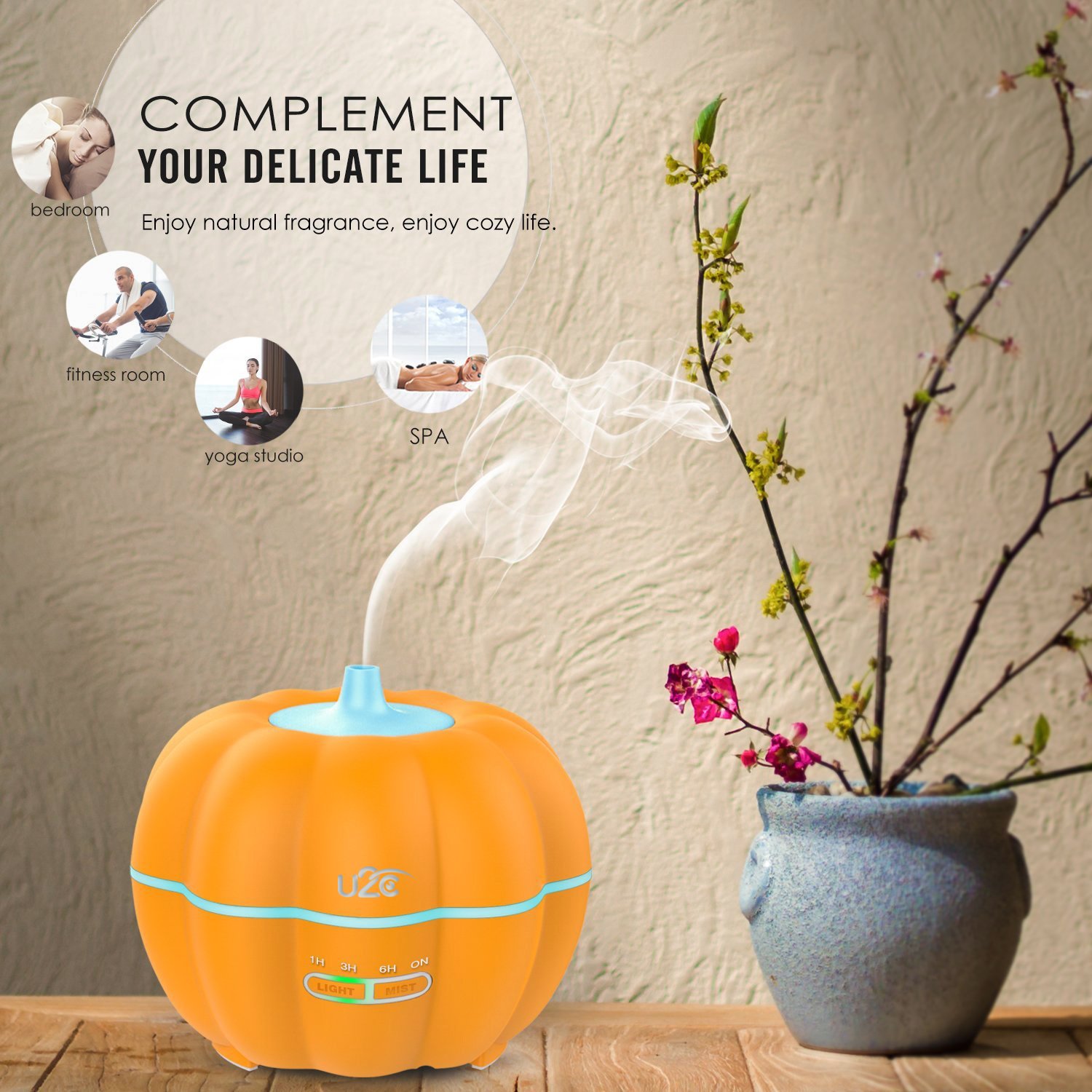 Essential Oil Diffuser , U2C【350 ML Smart APP Control】Ultrasonic Aromatherapy Diffuser Work with Amazon Echo, 7 Color LED Lighting Adjustable Cool Mist Humidifier for Children, Home, Yoga, Office