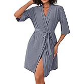 Ekouaer Short Robes for Women Lightweight Bathrobe Kimono Robes Knee Length 3/4 Sleeve Swiss Polka Dot Soft Robe with Pockets