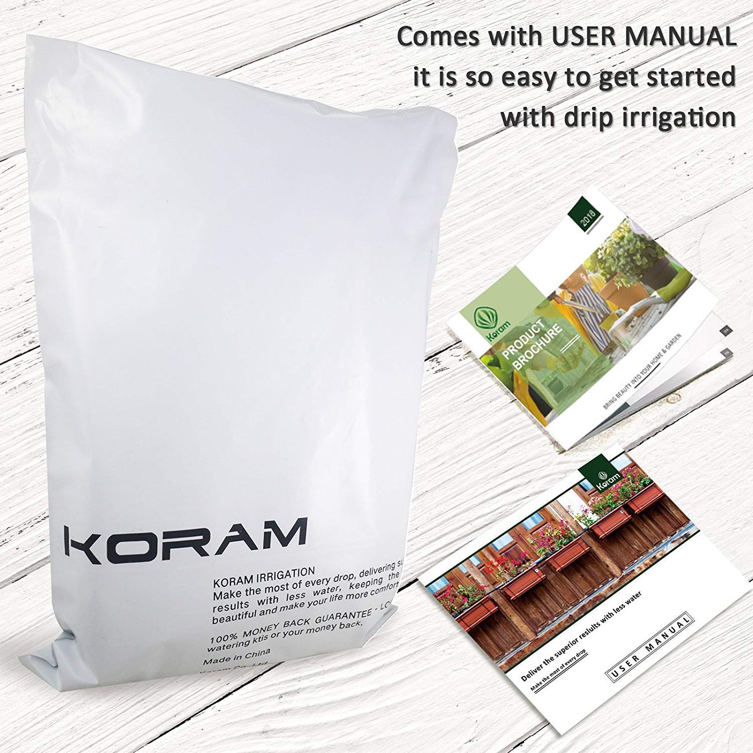 KORAM Drip Irrigation Kits, 1/4-inch Blank Distribution Tubing Garden Irrigation System DIY Saving Water Irrigation Equipment Set with 20 Mist Nozzles Suit for Garden Greenhouse, Flower Bed, Patio