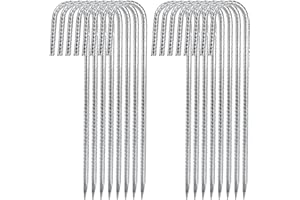 Hacaroa 16 Pack Rebar Tent Stakes Heavy Duty, 12 Inch Ground Anchors J Hook Garden Stakes, Glavanized Metal Fence Stakes for 