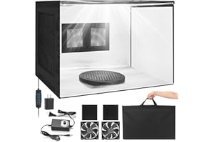 Portable Airbrush Spray Booth with Dual-Fan Ventilation & 3-Color Shadowless LED Light, Large Foldable Hobby Paint Booth Kit 