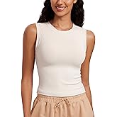 CRZ YOGA Womens Ribbed High Neck Tanks Sleeveless Fitted Basic Tops Going Out Casual Yoga Workout Shirts