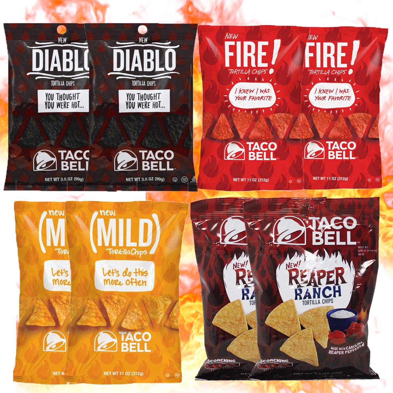 Taco Bell Tortilla Chips Variety Pack. 2 Bags of Each