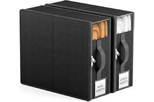 PHINOX Bed Sheet Organizers and Storage, 2-Pack Sheet Storage Organizer for Linen Closet, Foldable Sheet Set Organizer with Zippers for Queen or King Sheets, Bedding Organizer Box for Duvet Cover Set