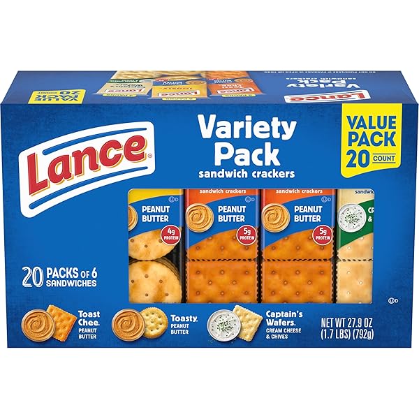 LANCE SANDWICH CRACKERS, VARIETY PACK, 3 FLAVORS, 20...