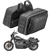 KEMIMOTO Motorcycle Saddlebags Expandable 22-30L (11-15Lx2) | with Quick-Release Brackets PU Leather Handbag Waterproof with Rain Cover Compatible with Dyna Softail Cruiser Rebel Vulcan