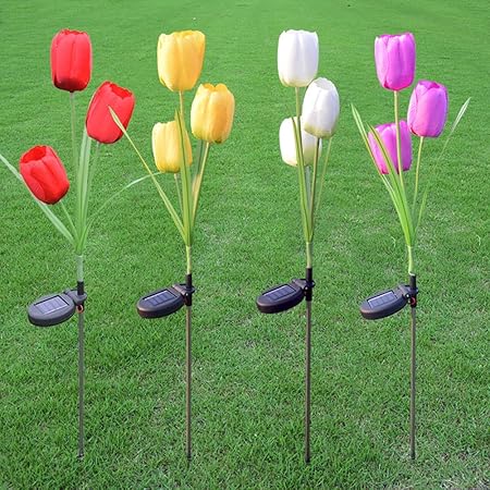 Jisen Flower Solar Power Lights 3 Tulip Outdoor Waterproof LED Lamps for Lamps Garden Yard Lawn Path Landscape Decoration Illumination