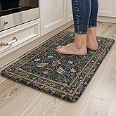 KIMODE Kitchen Mats for Floor Anti Fatigue,Cushioned Sink Rug | 17.3"x29",Navy Blue Green,Floral Vintage Sink Rug Non Slip for Laundry,Memory Foam Padded Standing Desk Mat for Office Rug