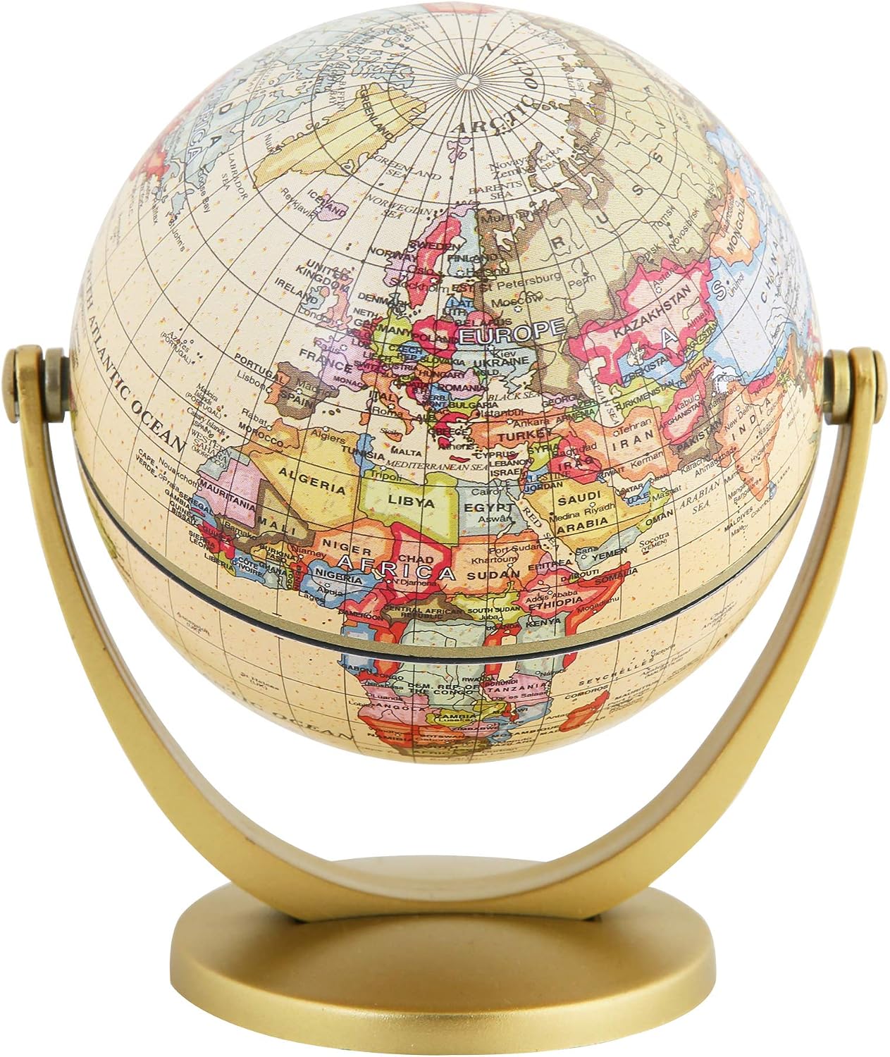 Exerz 10cm Antique Globe - Mini Globe - Vintage Colour Modern Map (Diameter: 10cm), 10cm Mini Antique Globe - Image 3