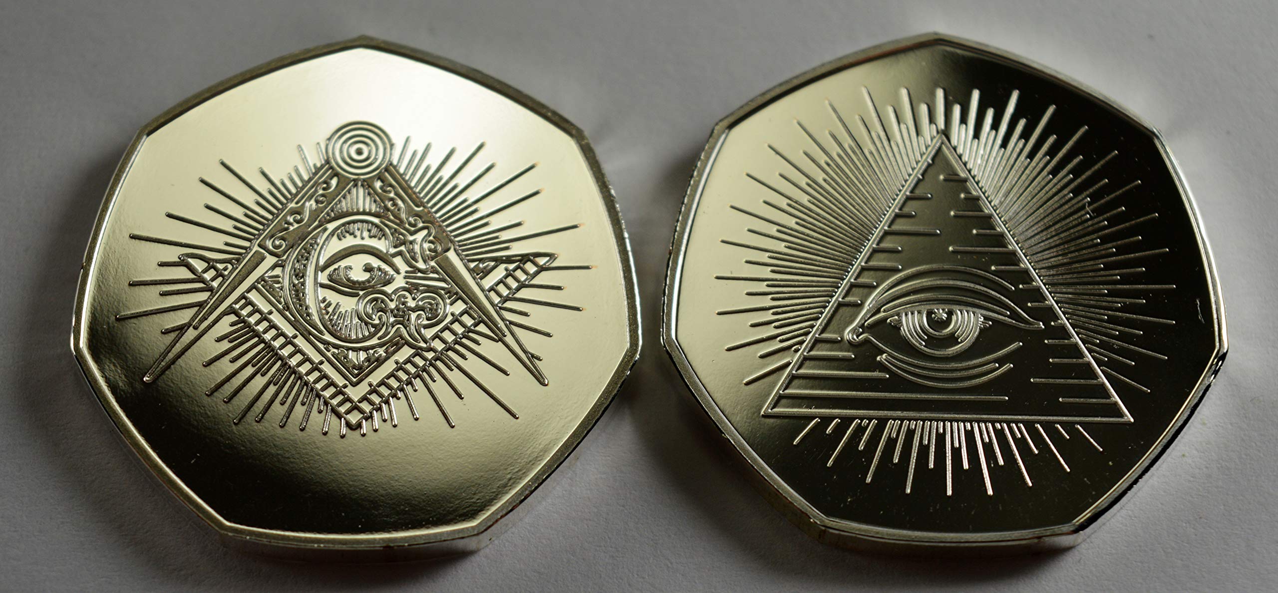 The Commemorative Coin Company FREEMASONS, MASONIC Silver Commemorative Coin Albums/50p Collectors, Coin Hunt. Square & Compasses, All Seeing Eye, Illuminati