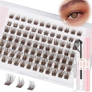 Braune Cluster-Wimpern kit, 8mm 10mm 12mm mix Individuelle Wimpern Wispy & Natürliche Dunkelbraun Clusterwimpern DIY-Wimpernbüschel mit Bond & Seal und Pinzette, C -Locke Wimpernbüschel (DB01)