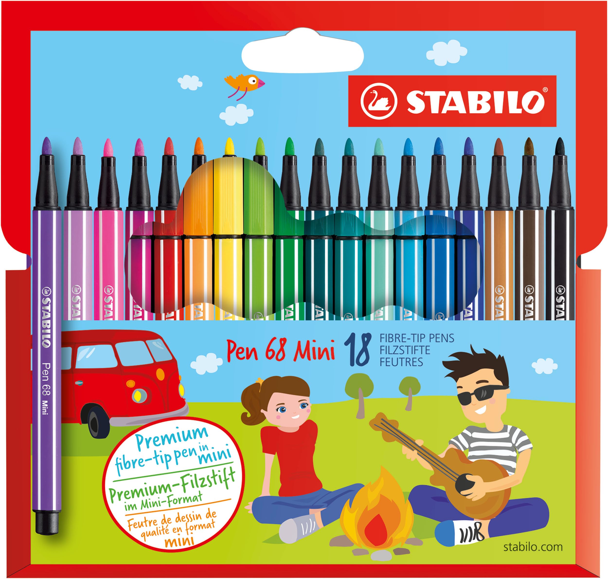 STABILO Premium Felt Tip Pen Pen 68 Mini - Wallet of 18 - Assorted Colours