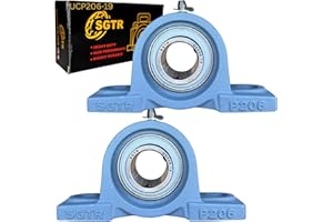 SGTR 2 Pack Heavy Duty UCP206-19 Pillow Block Bearing, 1-3/16 inch Bore, Self-Alignment, Industrial Grade, Super Protective Seal, Chrome Steel Bearing Units, Solid Cast Iron Units
