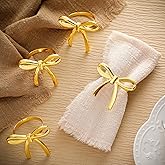 Gandeer 12 Pcs Gold Bow Napkin Rings, Metal Butterfly Napkin Holders for Dinner Parties Wedding Banquet Table Setting Family 