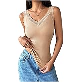 Verdusa Women's Lace Fleece Lined Tank Tops Sleeveless Ribbed Slim Fitted Tops
