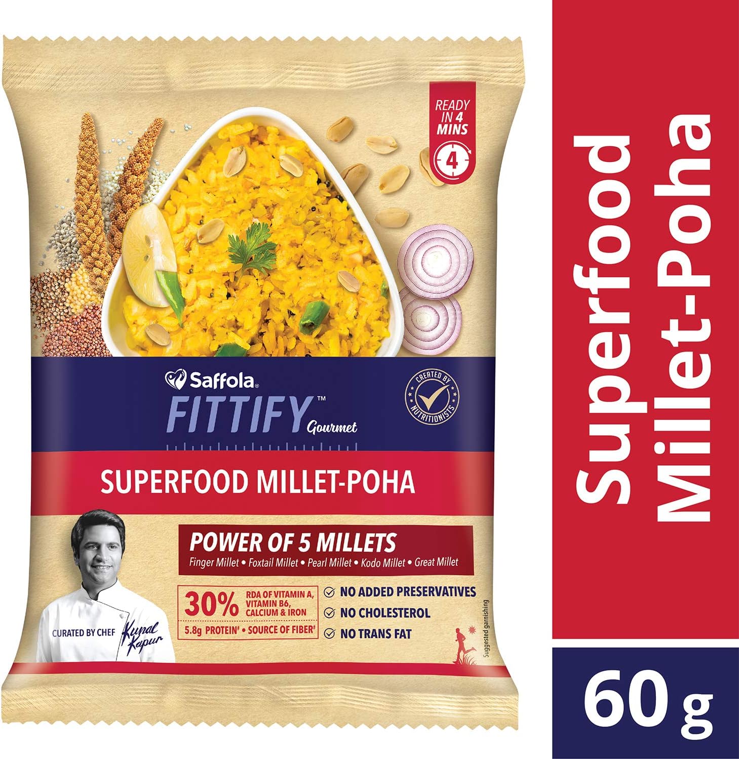 Saffola FITTIFY Gourmet Superfood Millet Poha, Power Breakfast, 60g